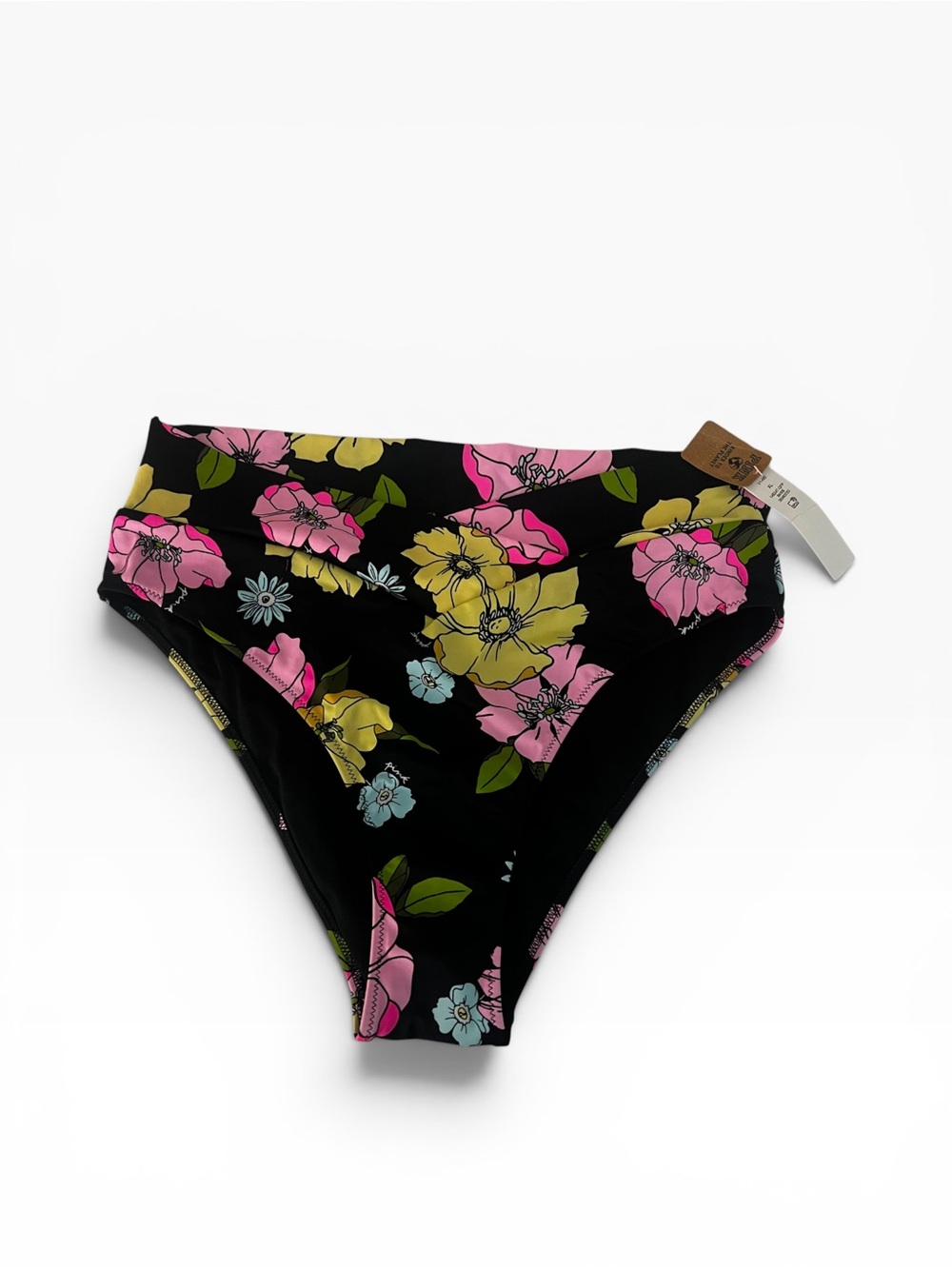 PINK Victoria's Secret Black Floral High-Waist Bikini Bottoms